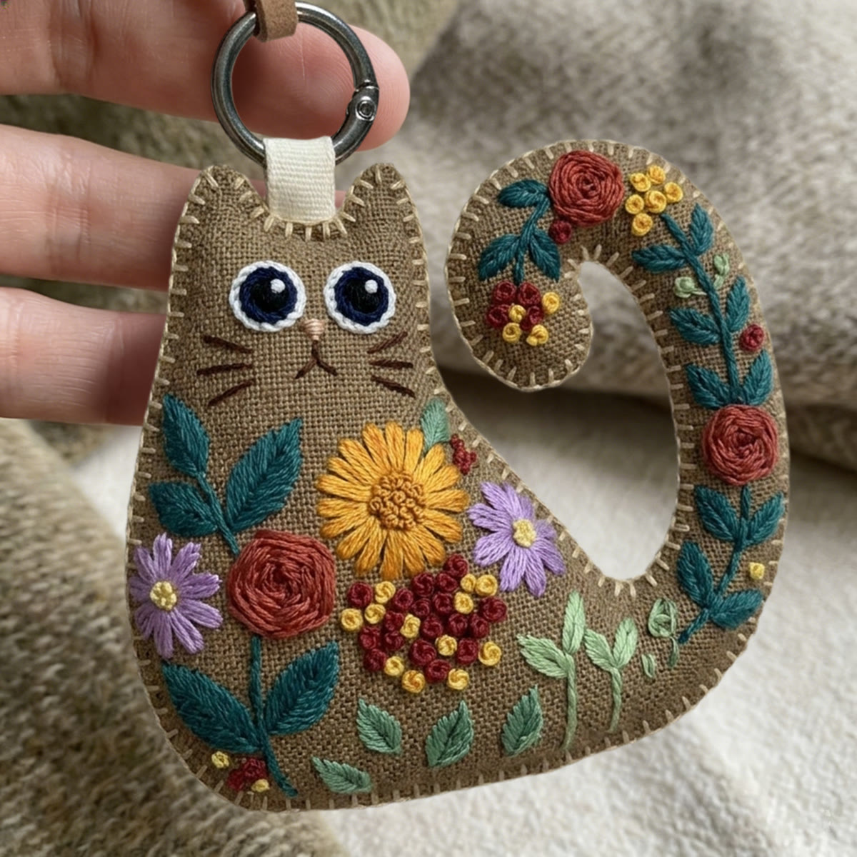 Rubbyoo Cat Embroidery Kit - Colorful Floral Pattern | Small Cute Handmade Gift For Her | Rustic Fabric Ornament - image 9