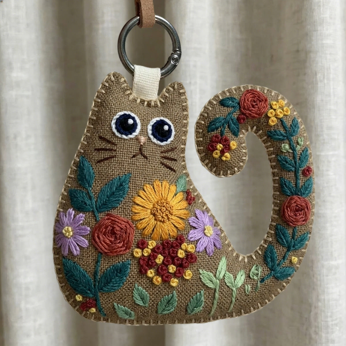 Rubbyoo Cat Embroidery Kit - Colorful Floral Pattern | Small Cute Handmade Gift For Her | Rustic Fabric Ornament - image 10