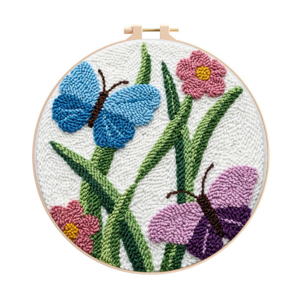 Spring Butterfly Punch Needle Kit - Creative Hoop Art | Thoughtful Handmade Gift  - 8 inch Hoop Kit - image 1