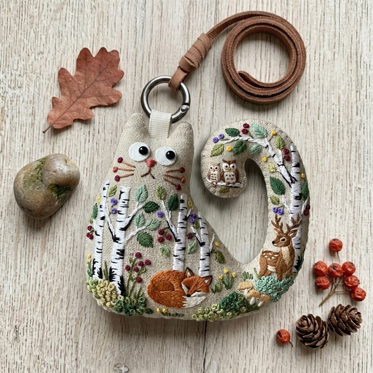 Rubbyoo Cat Embroidery Kit - Fox And Deer Forest Scene | Woodland Baby Shower Gift |  Home Gallery Wall Accent - 6 inches hoop kit - image 1