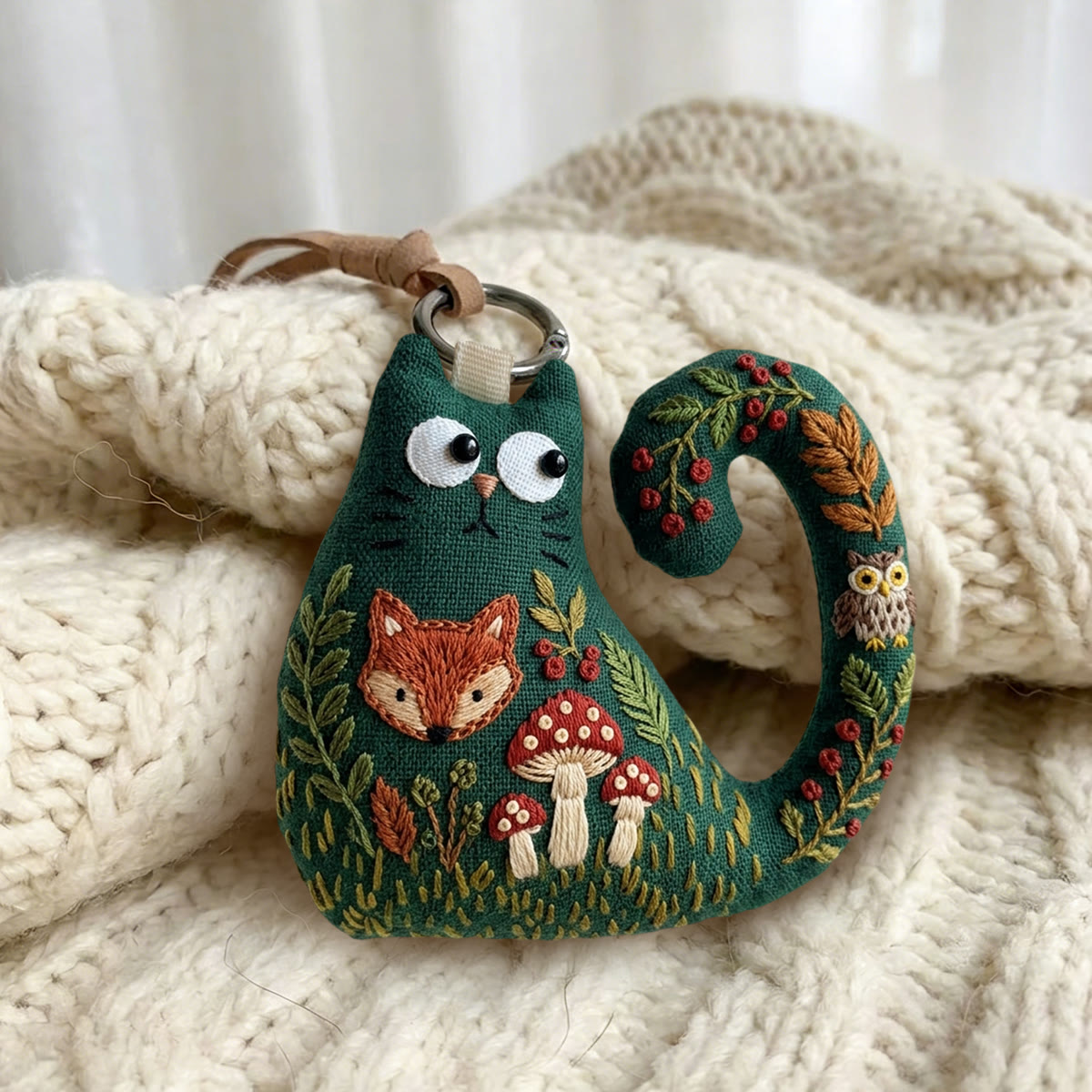 Rubbyoo Cat Embroidery Kit - Red Spotted Amanita Mushrooms | Cozy Gift For Friend | Forest Fairytale Hanging Decor - image 2