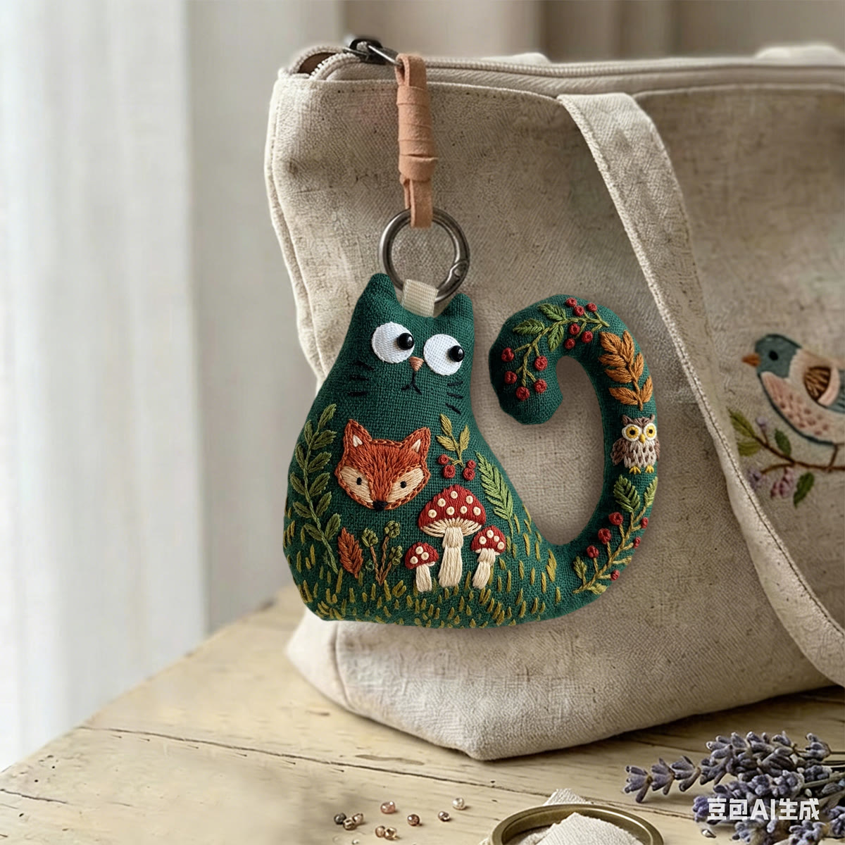 Rubbyoo Cat Embroidery Kit - Red Spotted Amanita Mushrooms | Cozy Gift For Friend | Forest Fairytale Hanging Decor - image 6