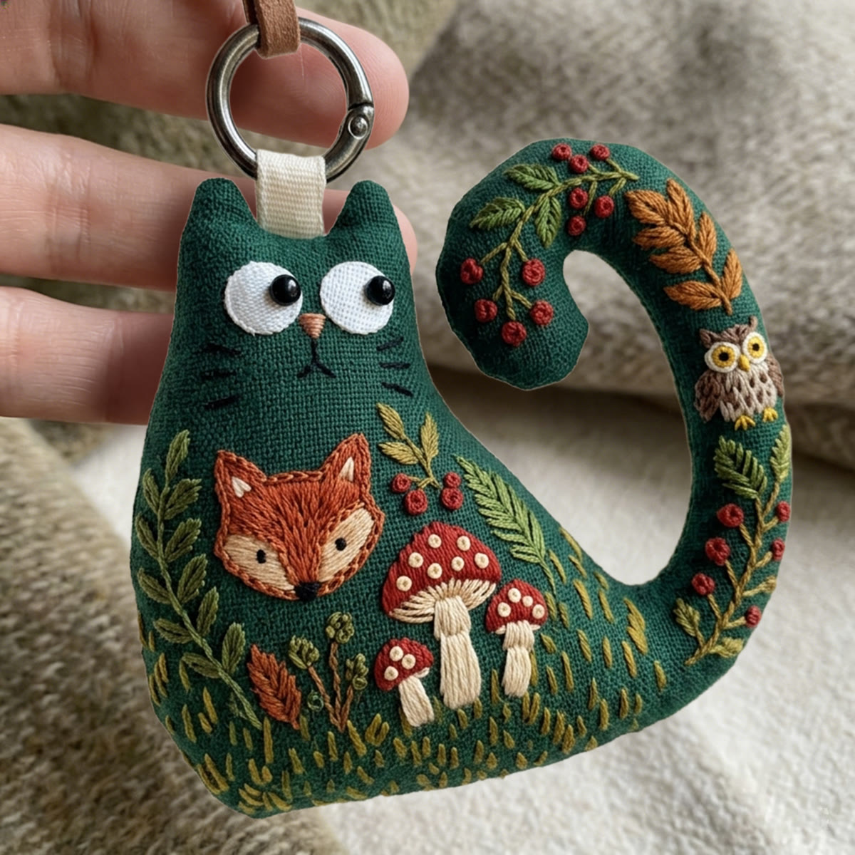 Rubbyoo Cat Embroidery Kit - Red Spotted Amanita Mushrooms | Cozy Gift For Friend | Forest Fairytale Hanging Decor - image 3