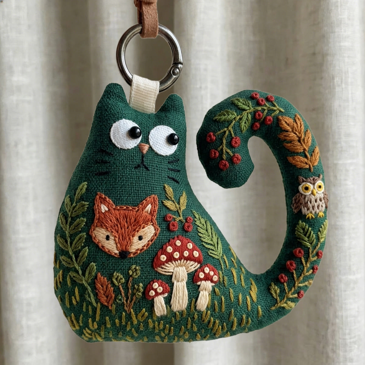 Rubbyoo Cat Embroidery Kit - Red Spotted Amanita Mushrooms | Cozy Gift For Friend | Forest Fairytale Hanging Decor - image 4