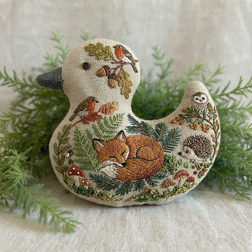 Rubbyoo Duck Embroidery Kit - Sleeping Fox | Handmade Animal Collection | Creative Car Hanging  - 6 inches hoop kit - image 1