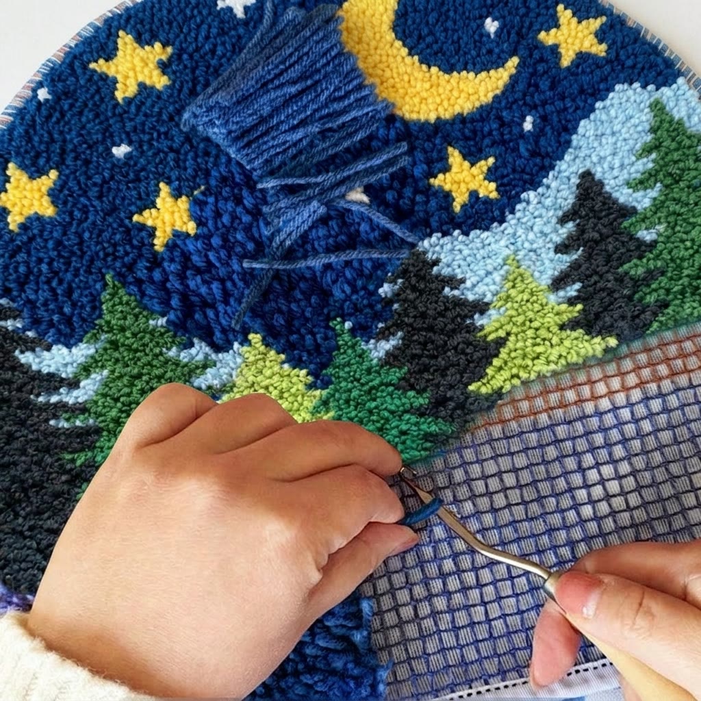Rubbyoo Latch Hook Rug Kit - Forest At Night | Special Handmade Craft | Diy Versatile Plush Rug - image 3