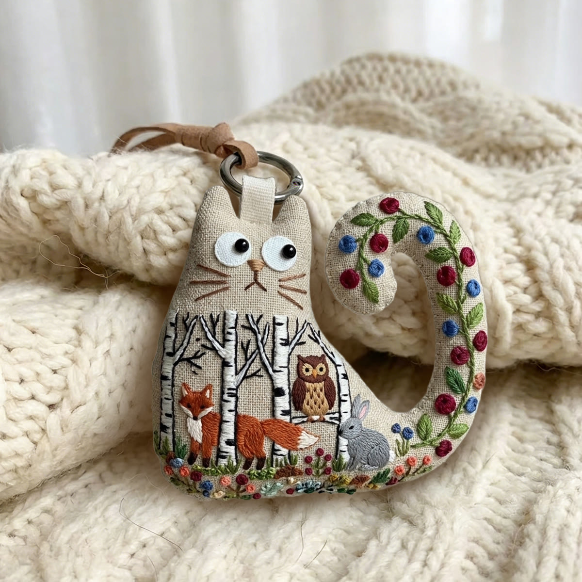Rubbyoo Cat Embroidery Kit - Fox Owl Rabbit Design | Handmade Gift For Her | Whimsical Animal Bag Accessory - image 2