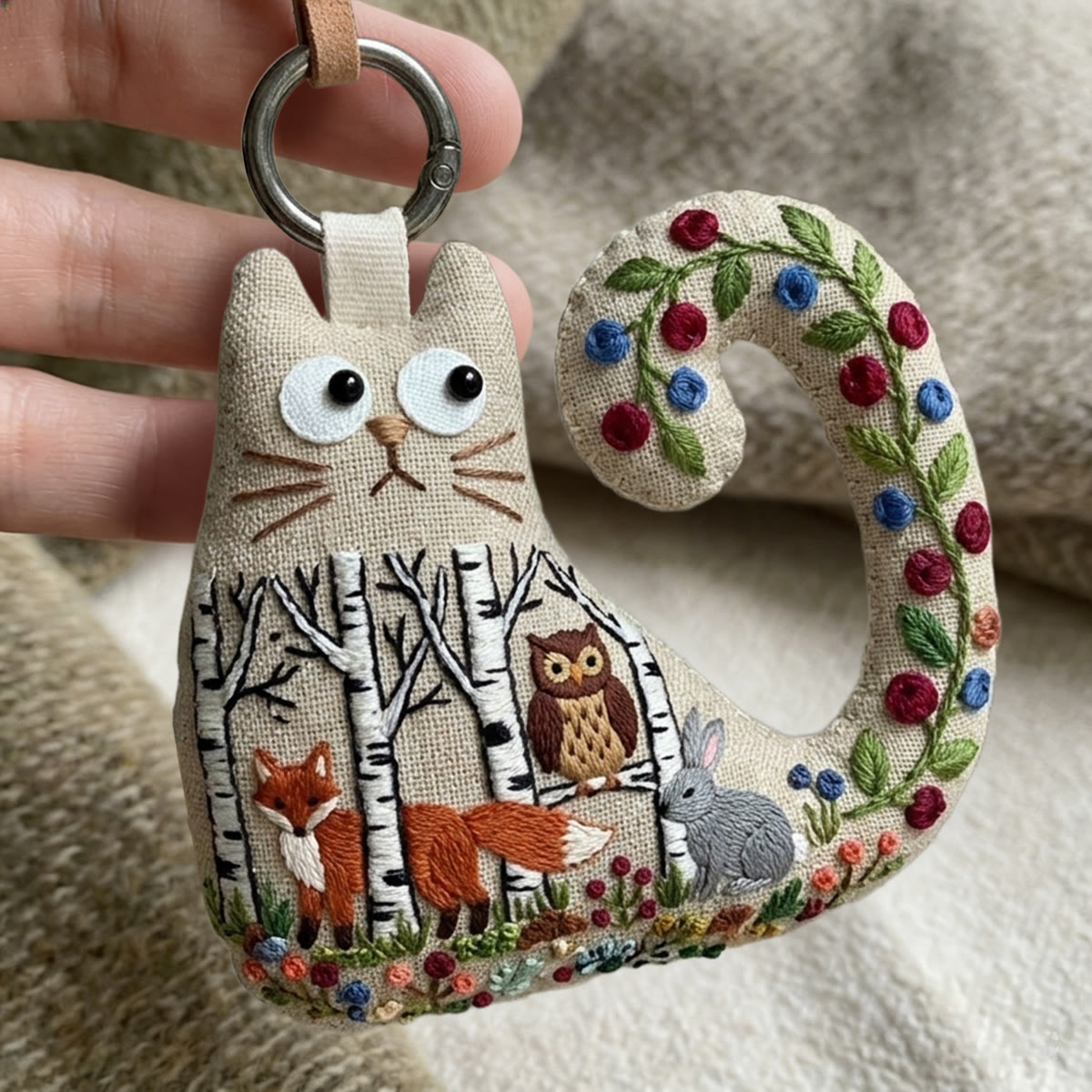 Rubbyoo Cat Embroidery Kit - Fox Owl Rabbit Design | Handmade Gift For Her | Whimsical Animal Bag Accessory - image 6