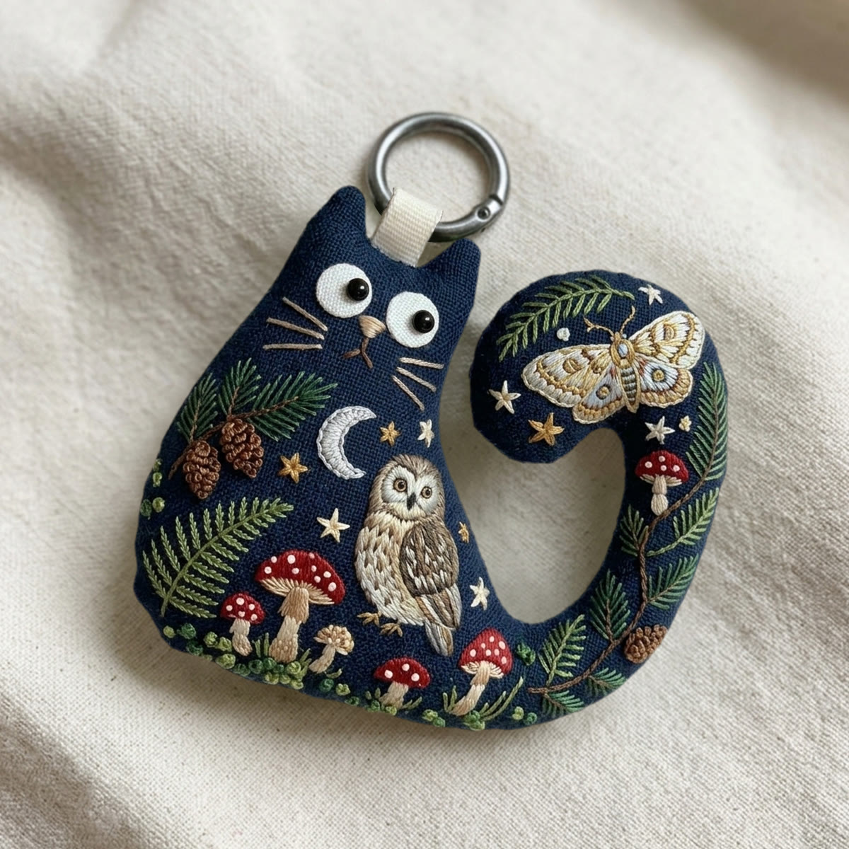 Rubbyoo Cat Embroidery Kit - Luna Moth And Owl | Mystical Gift For Her | Celestial Moon Stars Bag Charm - image 7