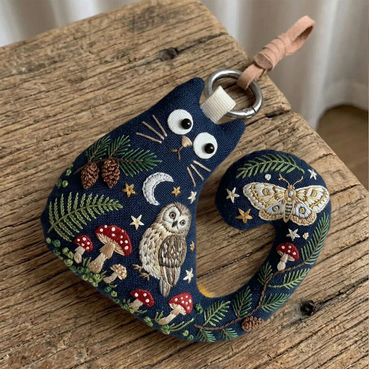 Rubbyoo Cat Embroidery Kit - Luna Moth And Owl | Mystical Gift For Her | Celestial Moon Stars Bag Charm - image 5