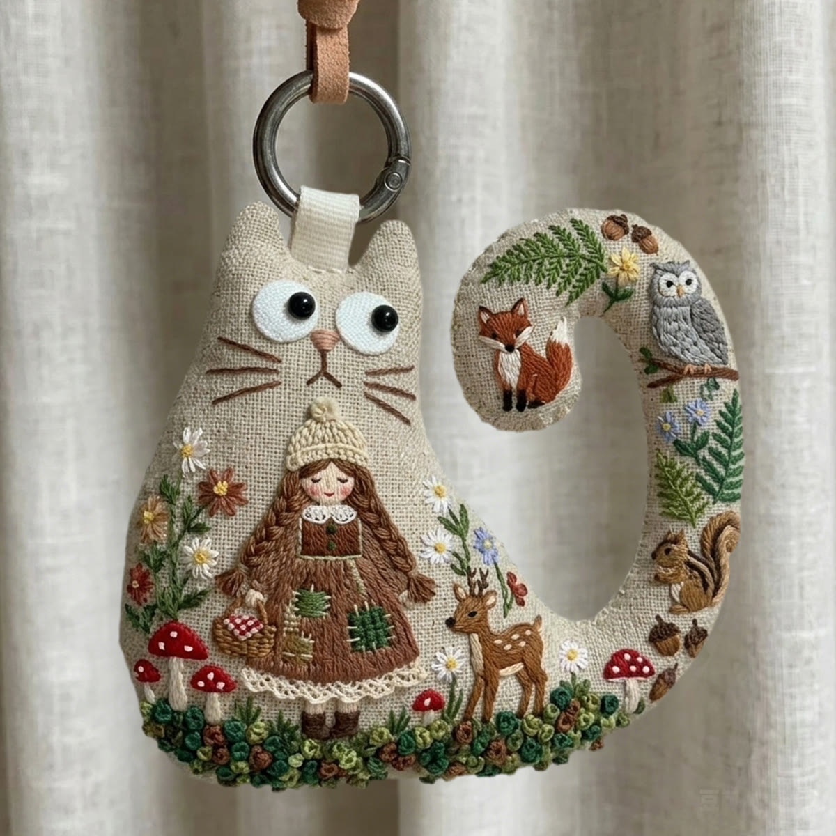 Rubbyoo Cat Embroidery Kit - Cute Girl With Braids | Woodland Hygge Gift | Hygge Hanging Decor - 6 inches hoop kit - image 1