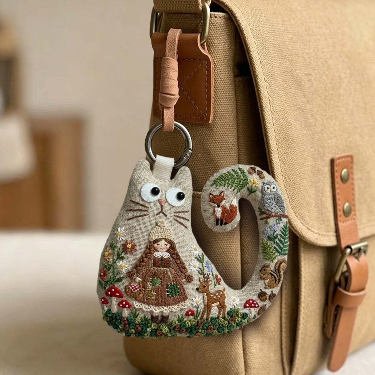 Rubbyoo Cat Embroidery Kit - Cute Girl With Braids | Woodland Hygge Gift | Hygge Hanging Decor - image 3