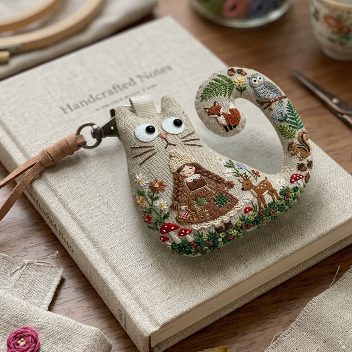 Rubbyoo Cat Embroidery Kit - Cute Girl With Braids | Woodland Hygge Gift | Hygge Hanging Decor - image 9