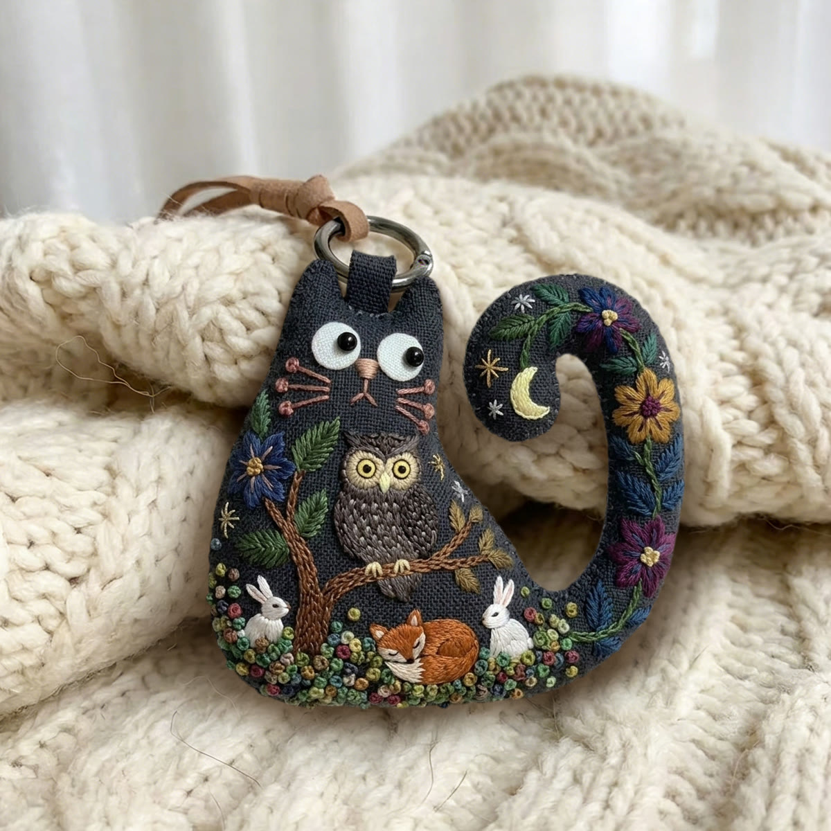 Rubbyoo Cat Embroidery Kit - Great Grey Owl | Unique Gift For Best Friend | Dark Cottagecore Bag Charm - image 2