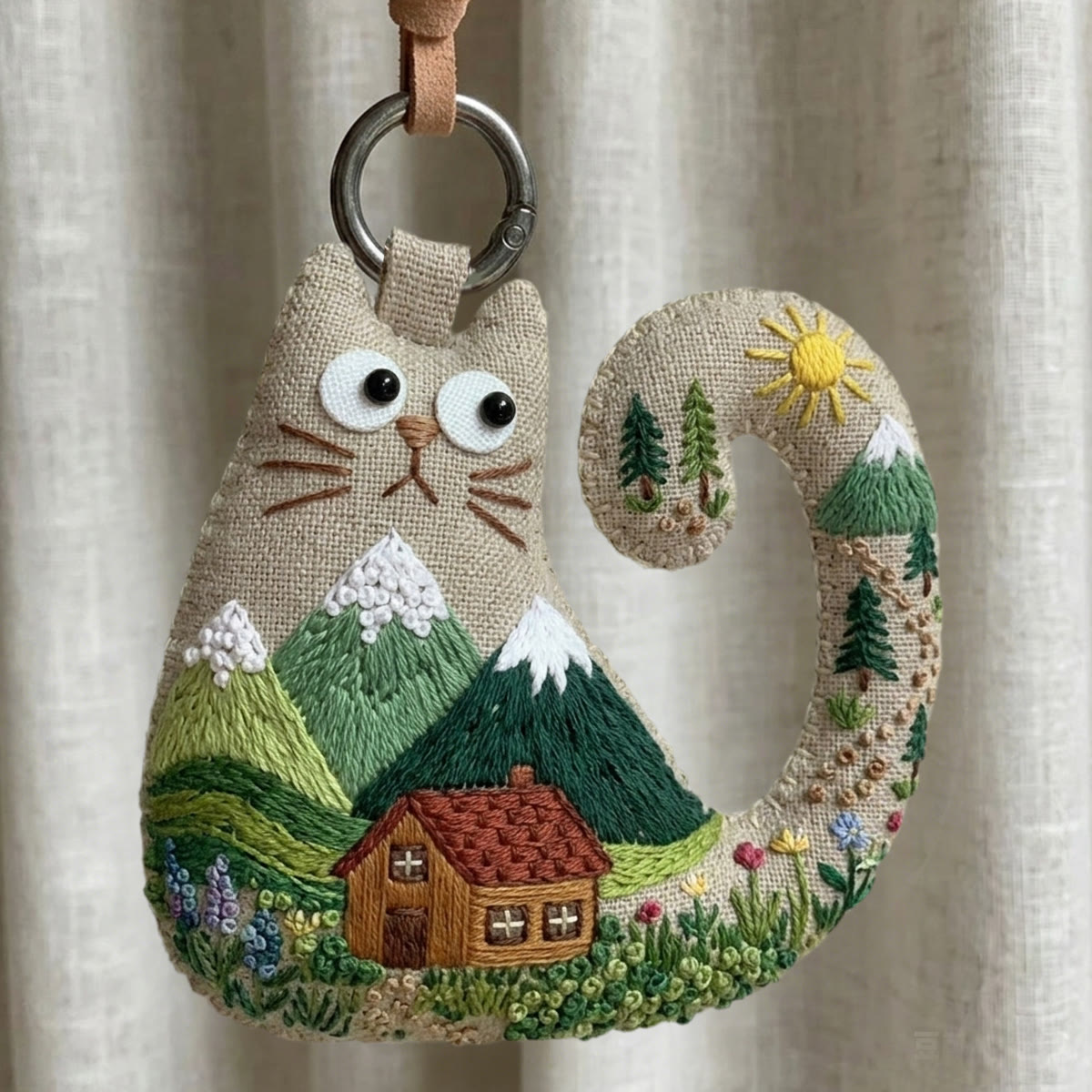 Rubbyoo Cat Embroidery Kit - Snow-capped Mountains | New Home Gift | Diy Nursery Decor - 6 inches hoop kit - image 1