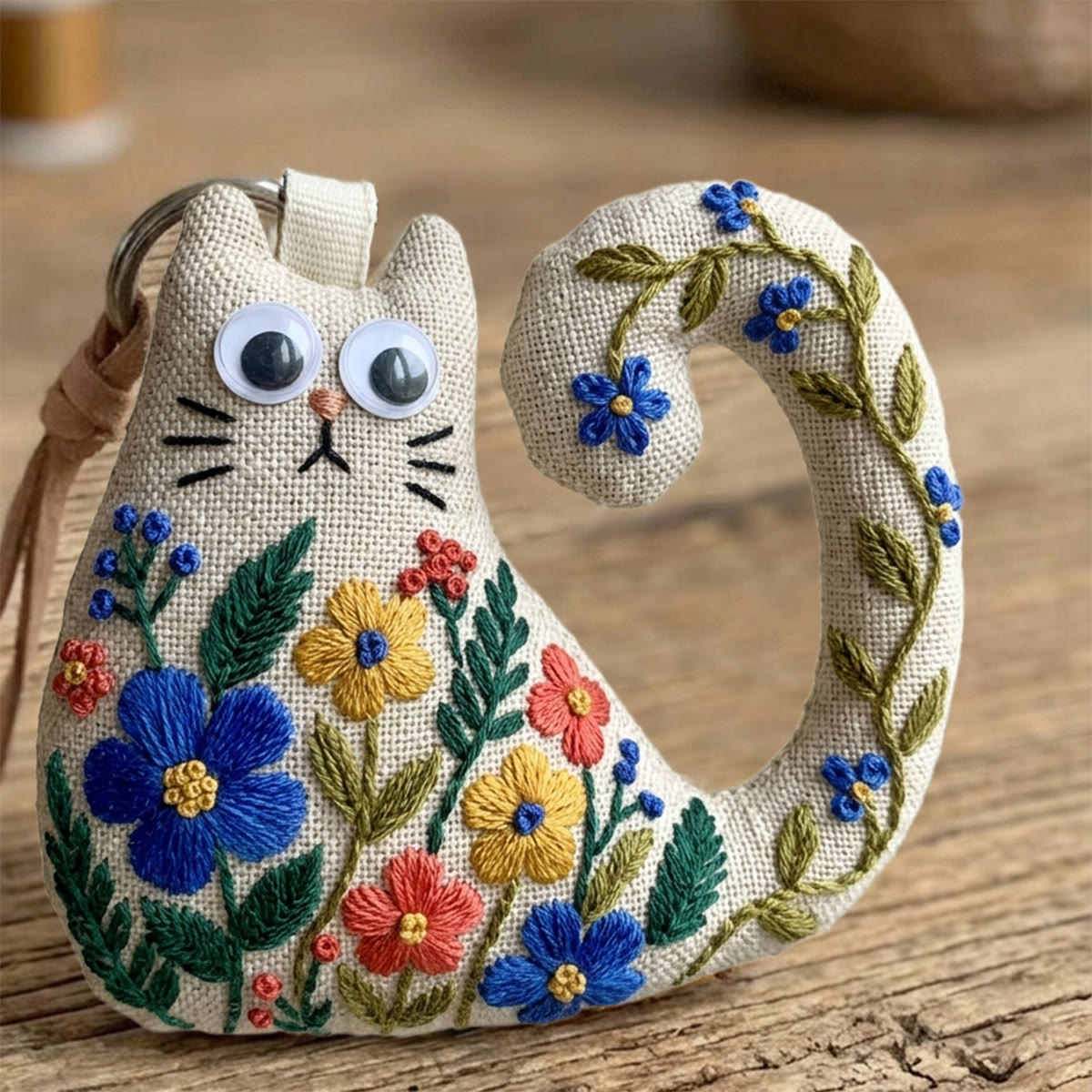 Rubbyoo Cat Embroidery Kit - Colorful Wildflower And Leafy Vine | Handmade Gift For Her | Cottagecore Bag Charm - image 10