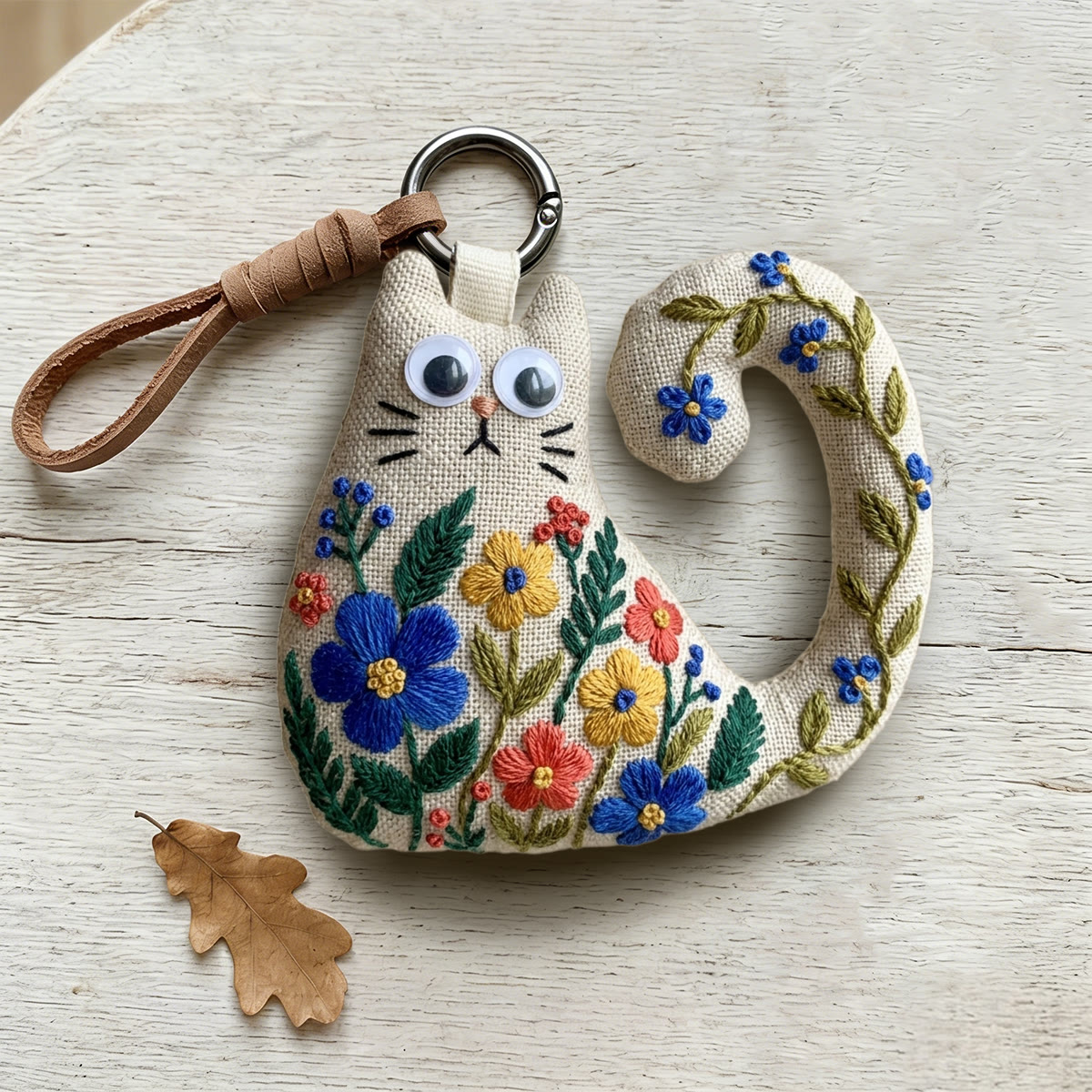 Rubbyoo Cat Embroidery Kit - Colorful Wildflower And Leafy Vine | Handmade Gift For Her | Cottagecore Bag Charm - image 7