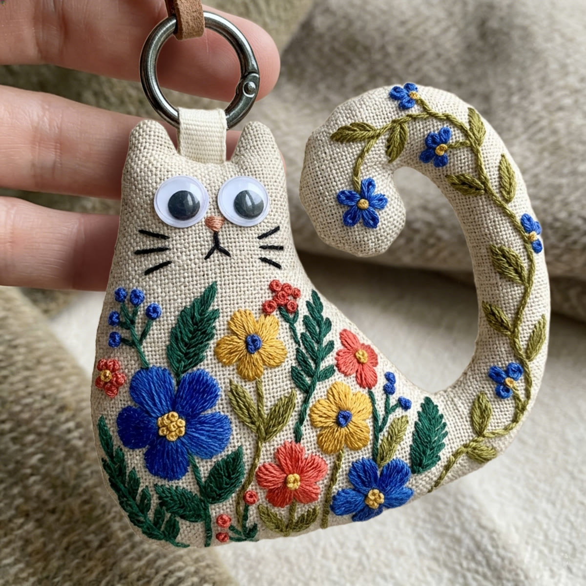 Rubbyoo Cat Embroidery Kit - Colorful Wildflower And Leafy Vine | Handmade Gift For Her | Cottagecore Bag Charm - image 4