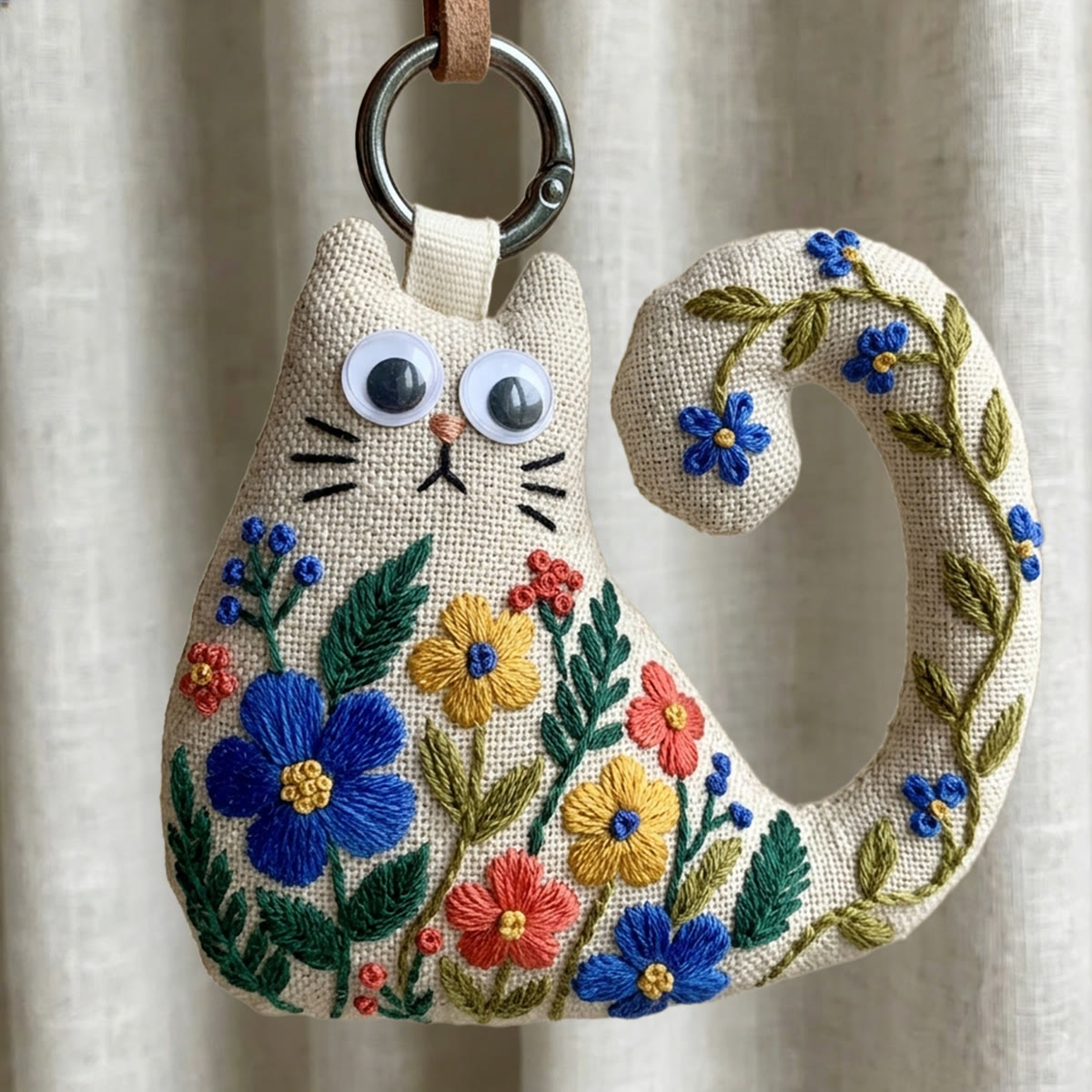 Rubbyoo Cat Embroidery Kit - Colorful Wildflower And Leafy Vine | Handmade Gift For Her | Cottagecore Bag Charm - image 5