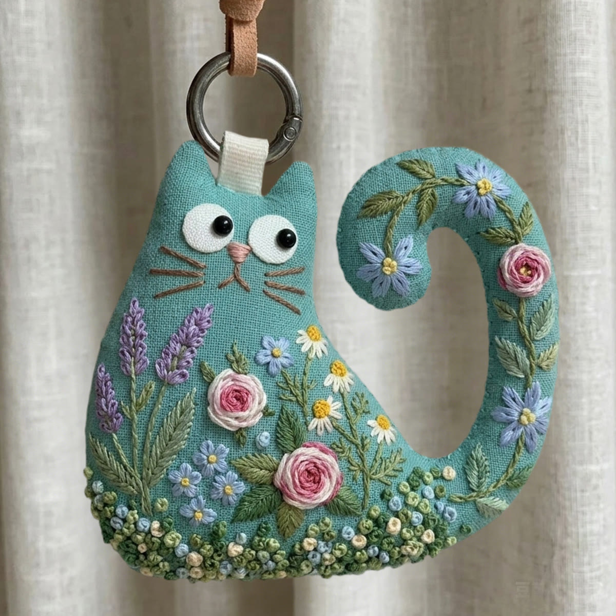 Rubbyoo Cat Embroidery Kit - Pink Roses And Lavender | Elegant Gift For Mom | Whimsical Cottagecore Bag Accessory  - 6 inches hoop kit - image 1