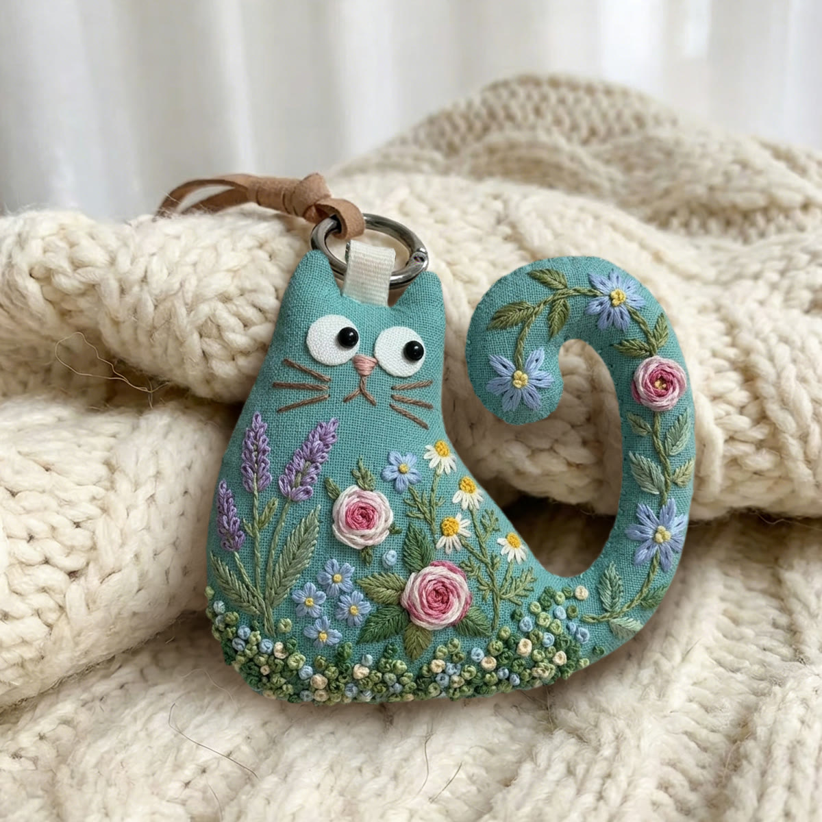 Rubbyoo Cat Embroidery Kit - Pink Roses And Lavender | Elegant Gift For Mom | Whimsical Cottagecore Bag Accessory  - image 2