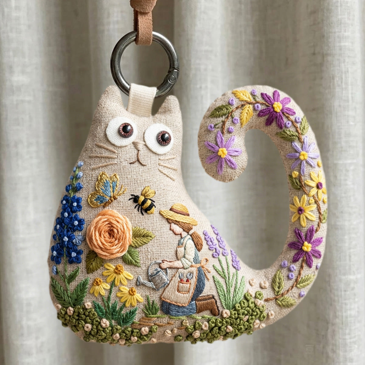 Rubbyoo Cat Embroidery Kit - Gardening Lady | Cheerful Mothers Day Gift | Unique Handmade Hanging Decor - 6 inches hoop kit - image 1