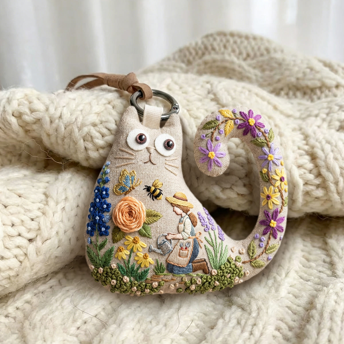 Rubbyoo Cat Embroidery Kit - Gardening Lady | Cheerful Mothers Day Gift | Unique Handmade Hanging Decor - image 2