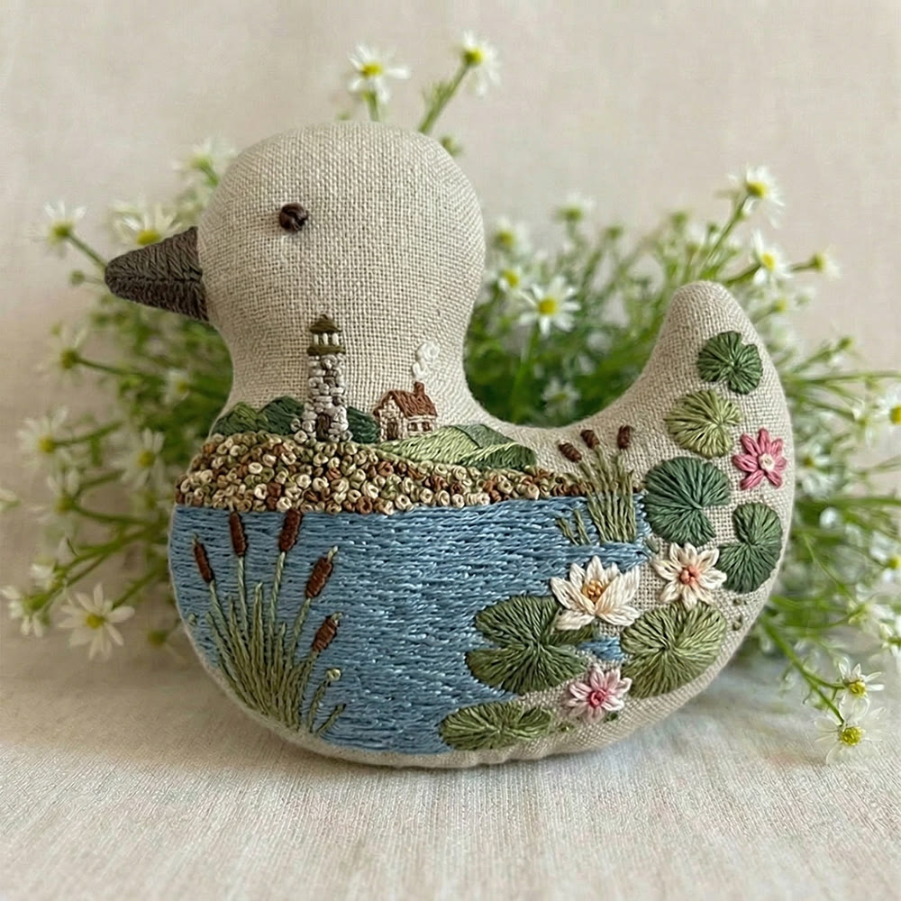 Rubbyoo Duck Embroidery Kit - Water Town Lotus |  Lovely Handmade Gift | Exquisite Small Ornament - 6 inches hoop kit - image 3