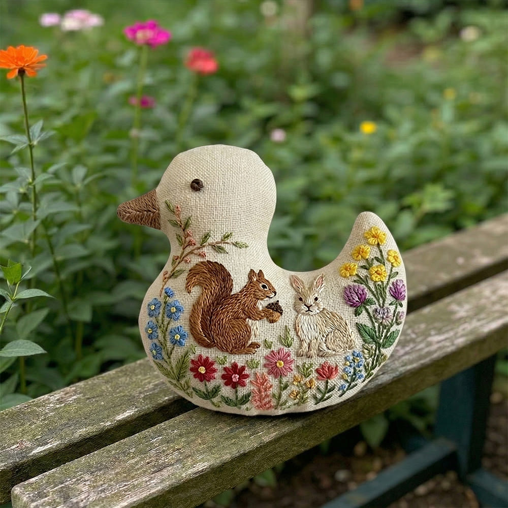 Rubbyoo Duck Embroidery Kit - Squirrel Rabbit Among Blooms | Keychain Ornament | Unique Diy Craft Decor - image 4