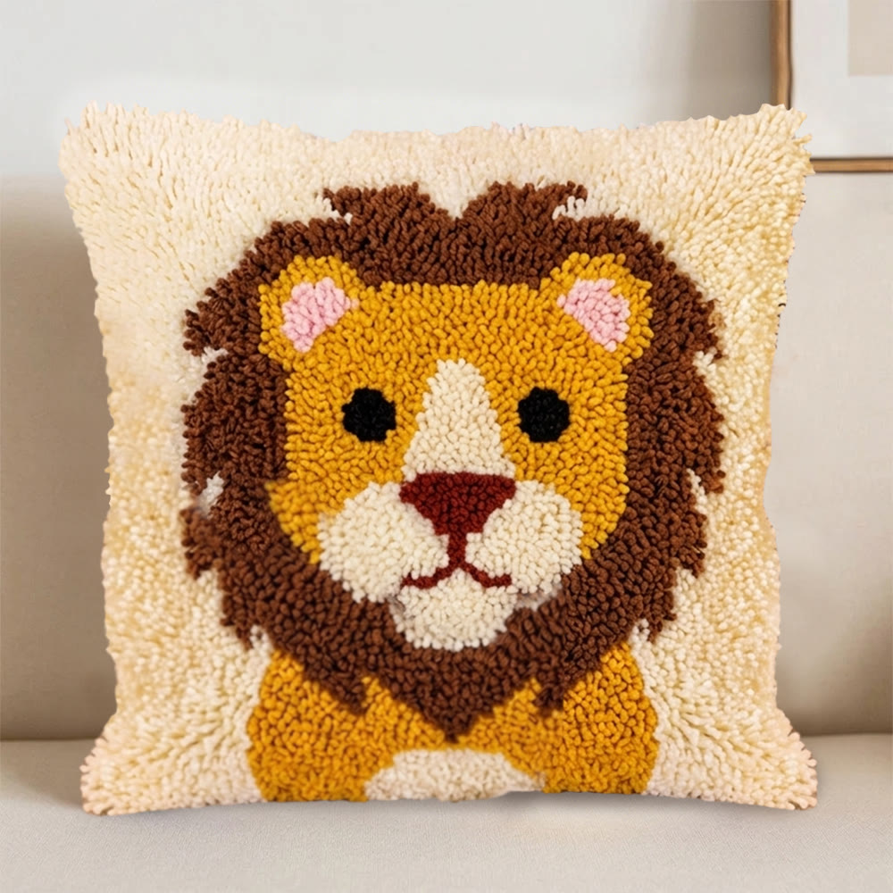 Rubbyoo Latch Hook Pillow Kit - Cute Lion | Handmade Sofa Decoration | Diy Cushion Cover  - image 4