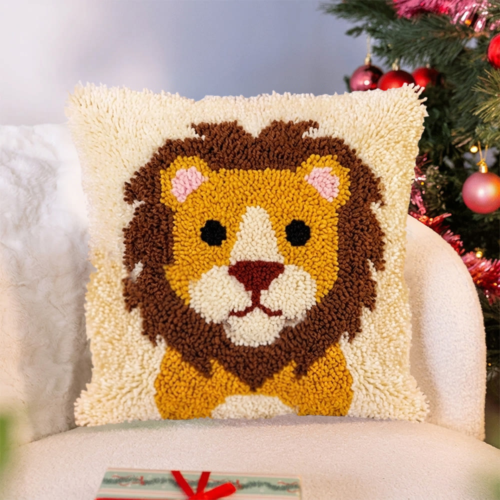 Rubbyoo Latch Hook Pillow Kit - Cute Lion | Handmade Sofa Decoration | Diy Cushion Cover  - image 2
