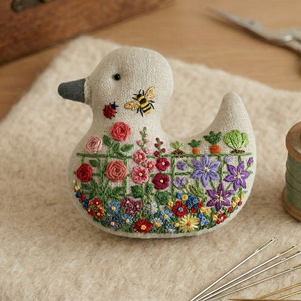 Rubbyoo Duck Embroidery Kit - Bee Blooming Garden | Small Pendant Decor | Creative Gift For Mother - image 2