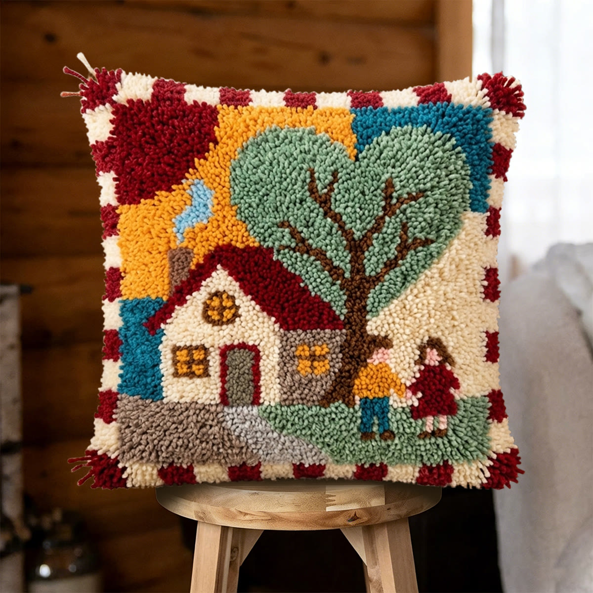 Rubbyoo Latch Hook Pillow Kit - Love Nest | Handmade Wedding Craft | Decorative Cushion Cover - 43*43cm - image 1
