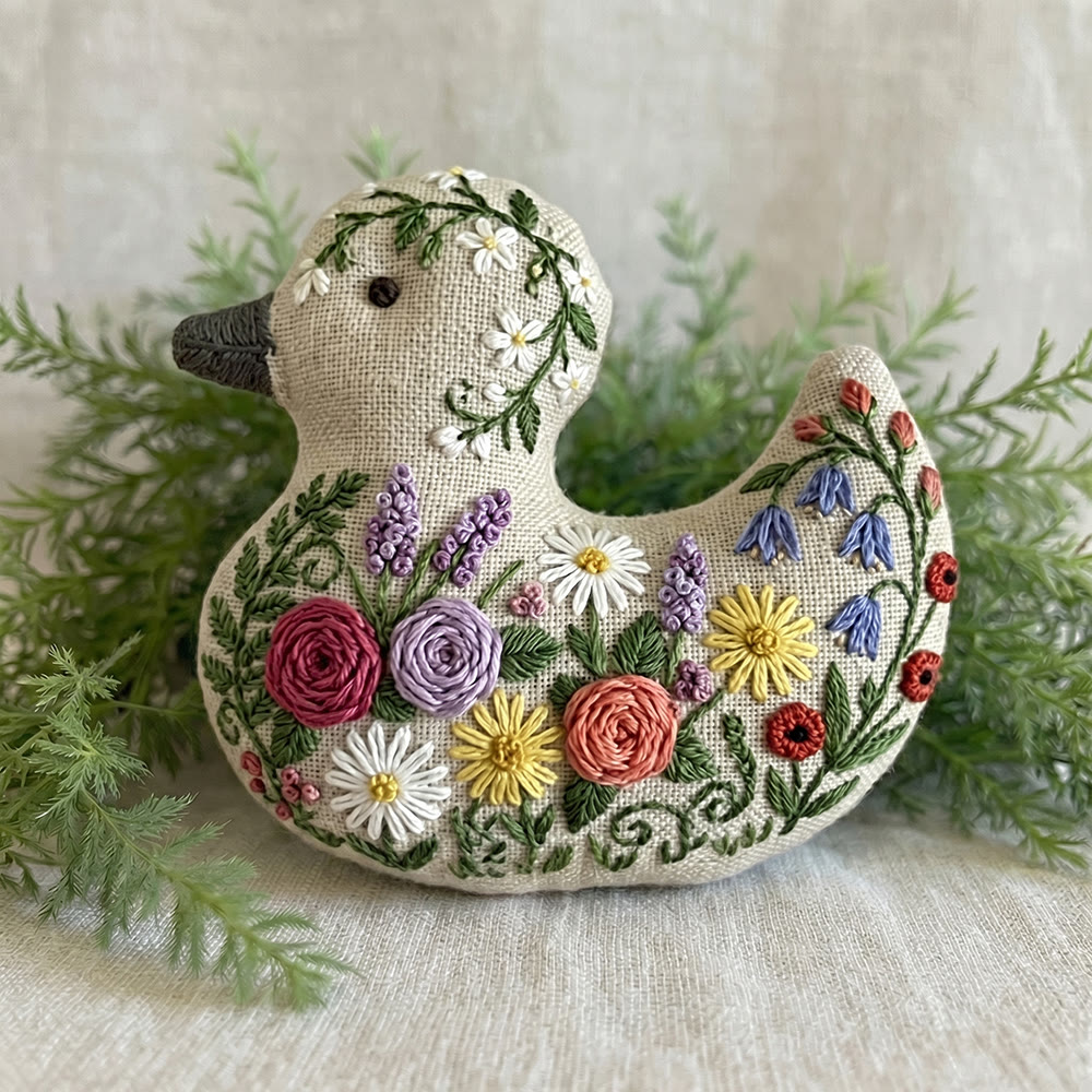 Rubbyoo Duck Embroidery Kit - Blooming Daisy & Rose | Unique Mother Gift Idea | Creative Handmade Art - 6 inches hoop kit - image 1