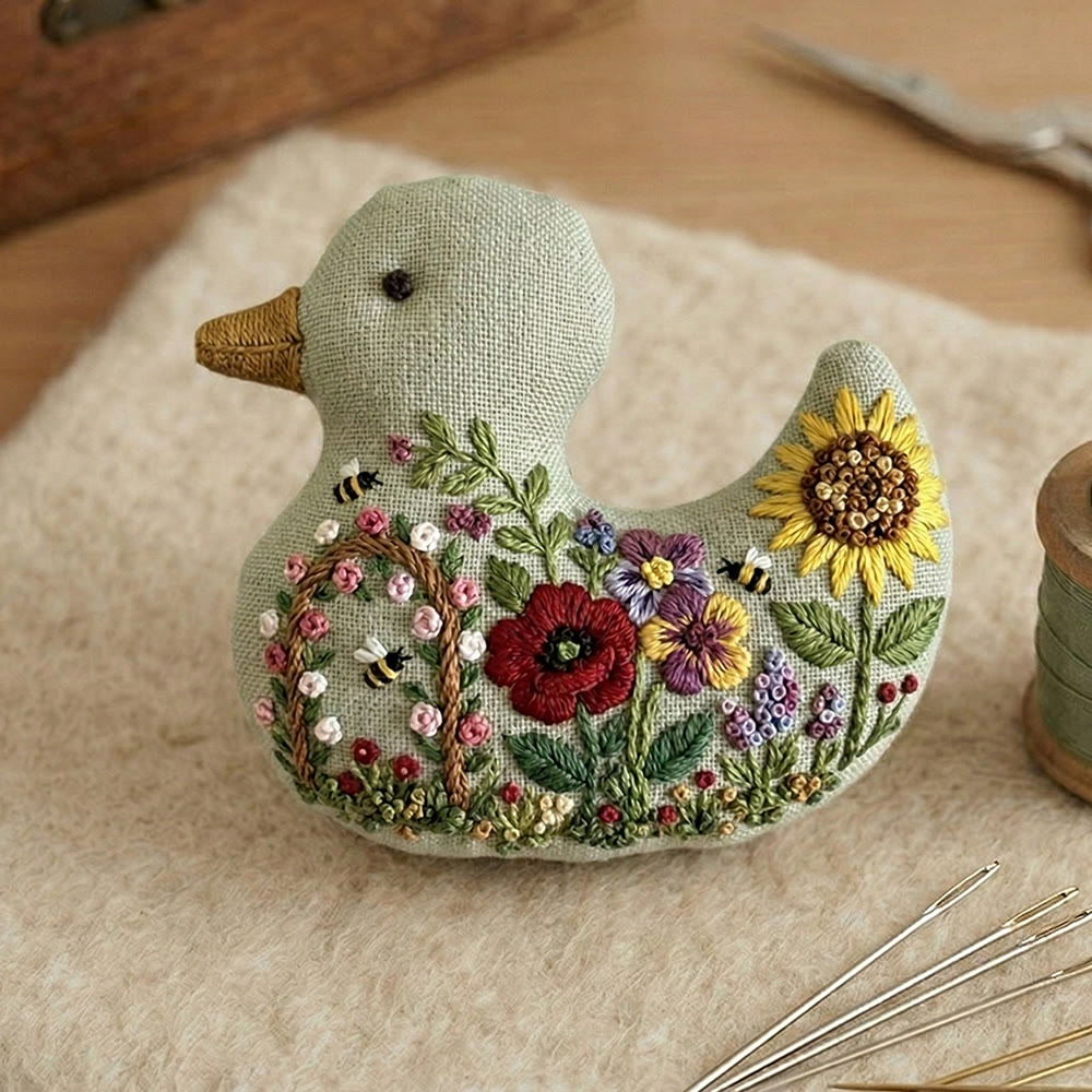 Rubbyoo Duck Embroidery Kit - Bee Sunflower Blooming | Bag Pendant | Creative Handmade Gift Idea - image 3