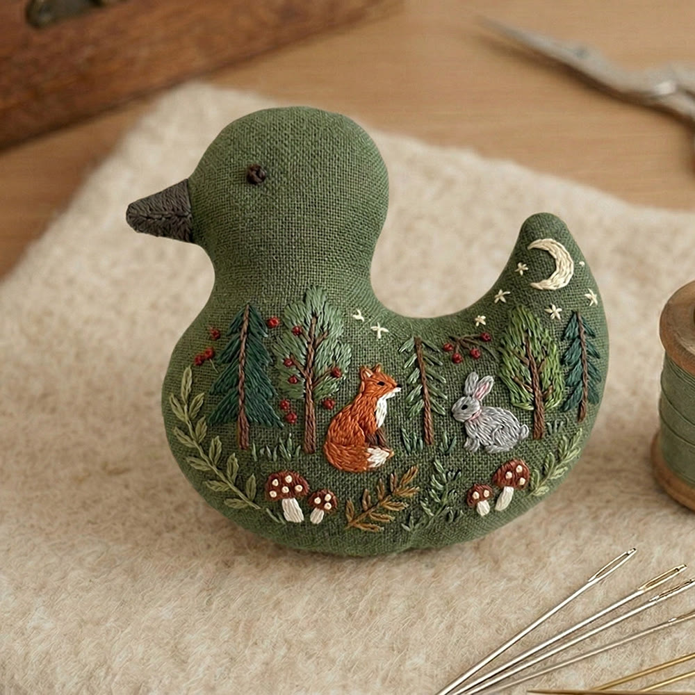 Rubbyoo Duck Embroidery Kit - Woodland Scene Fox Rabbit | Keychain Ornament | Creative Gift For Friends - image 2