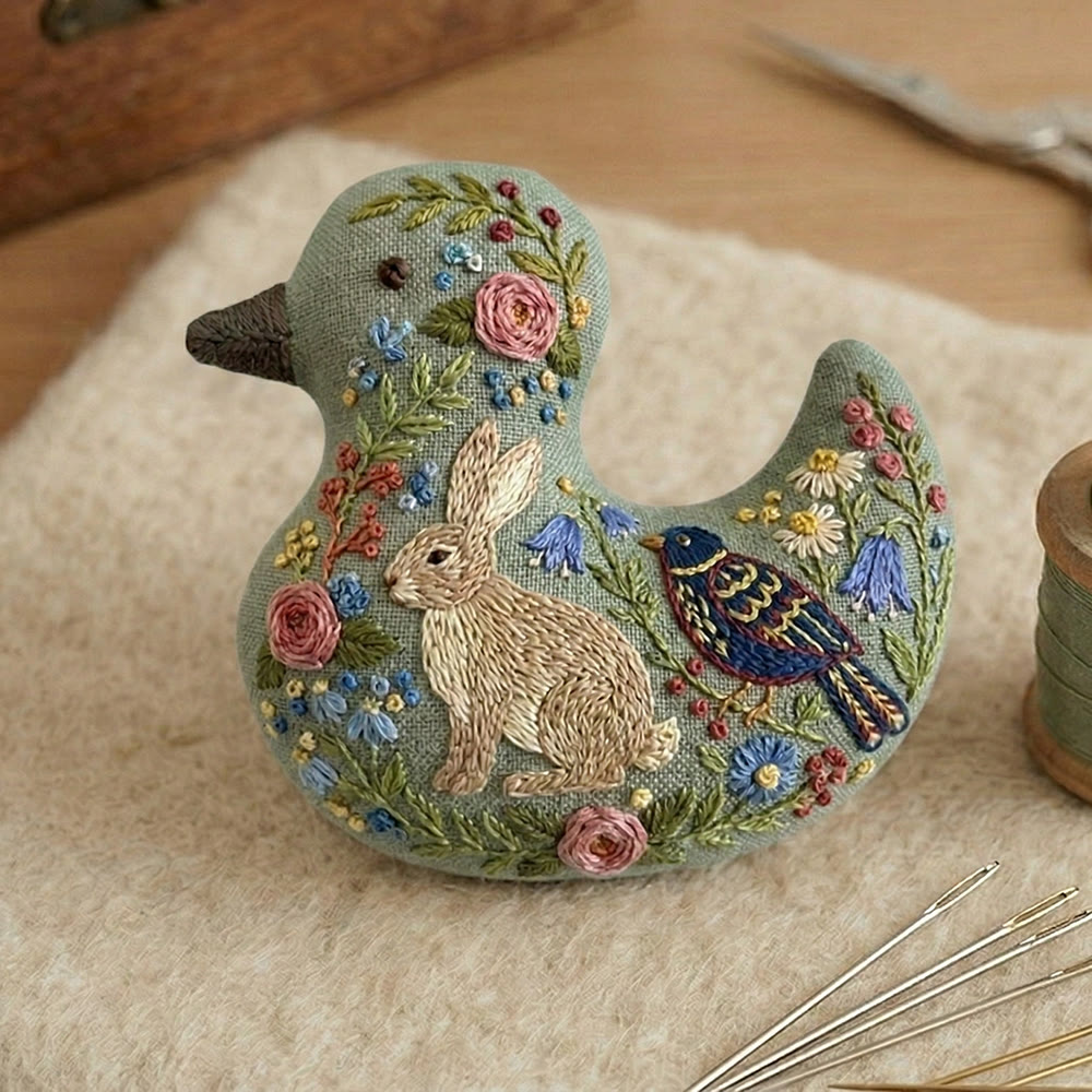 Rubbyoo Duck Embroidery Kit - Bunny Bird Flower Garden | Keychain Ornament | Unique Diy Craft Decor - 6 inches hoop kit - image 2