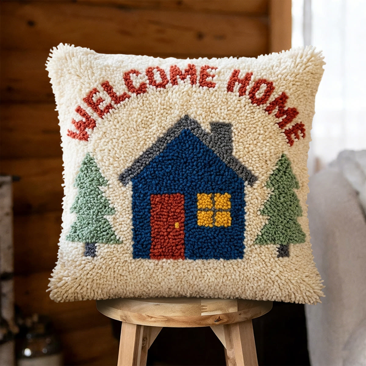 Rubbyoo Latch Hook Pillow Kit - Welcome Home | Living Room Decor | Nice Birthday Gift - 43*43cm - image 1