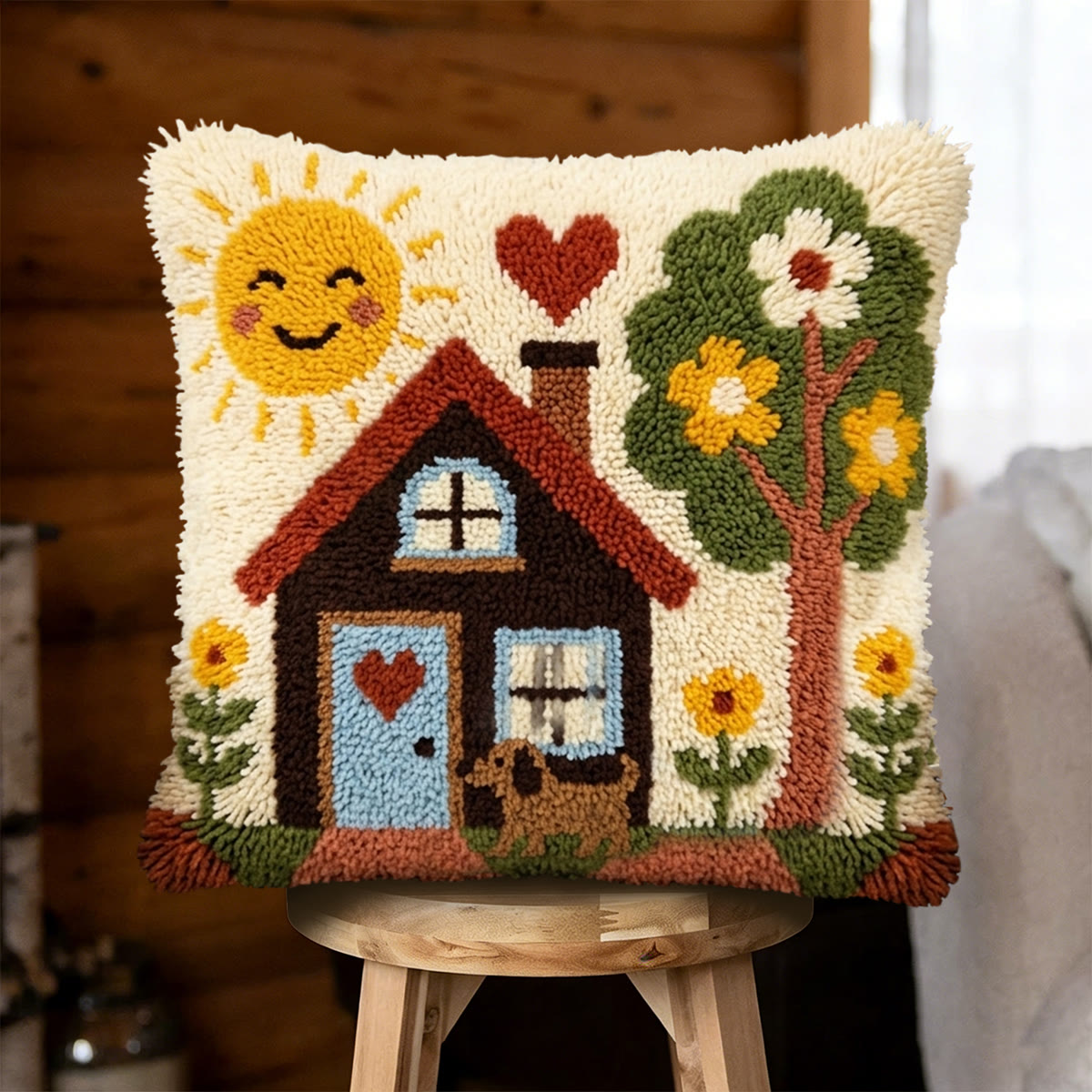 Rubbyoo Latch Hook Pillow Kit - Sunny Cottage Bliss | Handmade Pillow Cover | New Home Accent - 43*43cm - image 1
