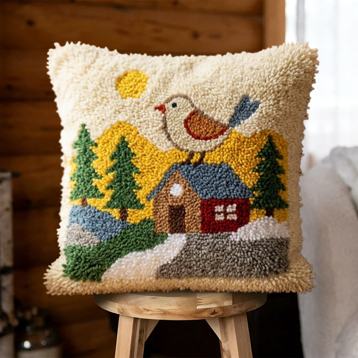 Rubbyoo Latch Hook Pillow Kit - Morning View | Perfect Housewarming Craft | Gift For Her - 43*43cm - image 1