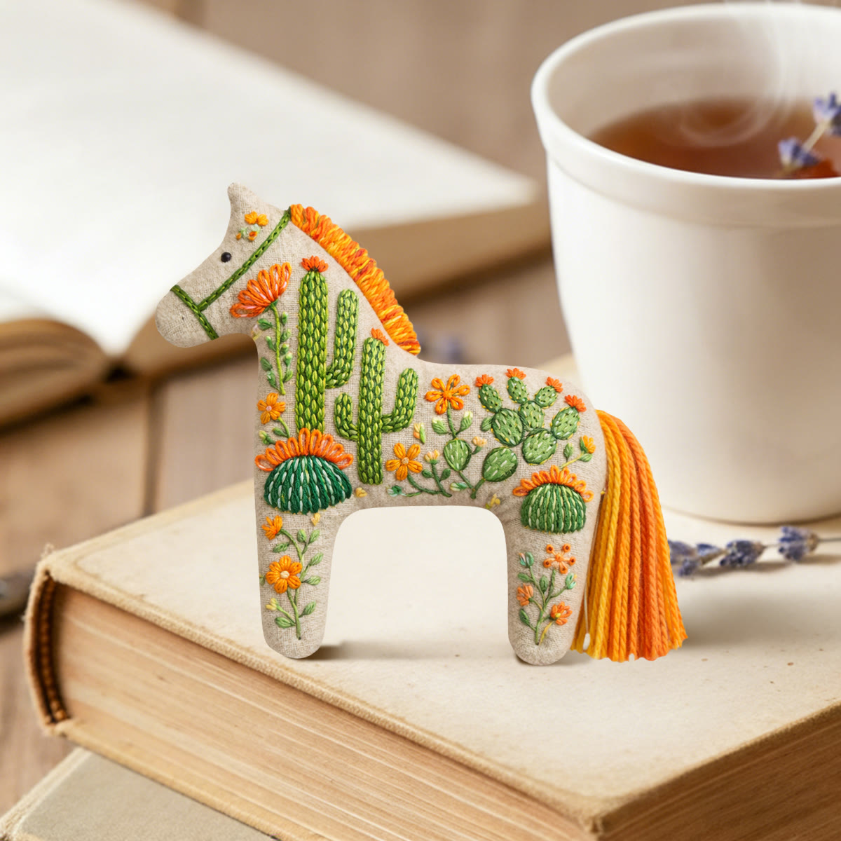 Rubbyoo Dala Horse Embroidery Kit - Cactus And Prickly Pear | Unique Gift For Plant Lovers | Boho Bag Charm - image 2