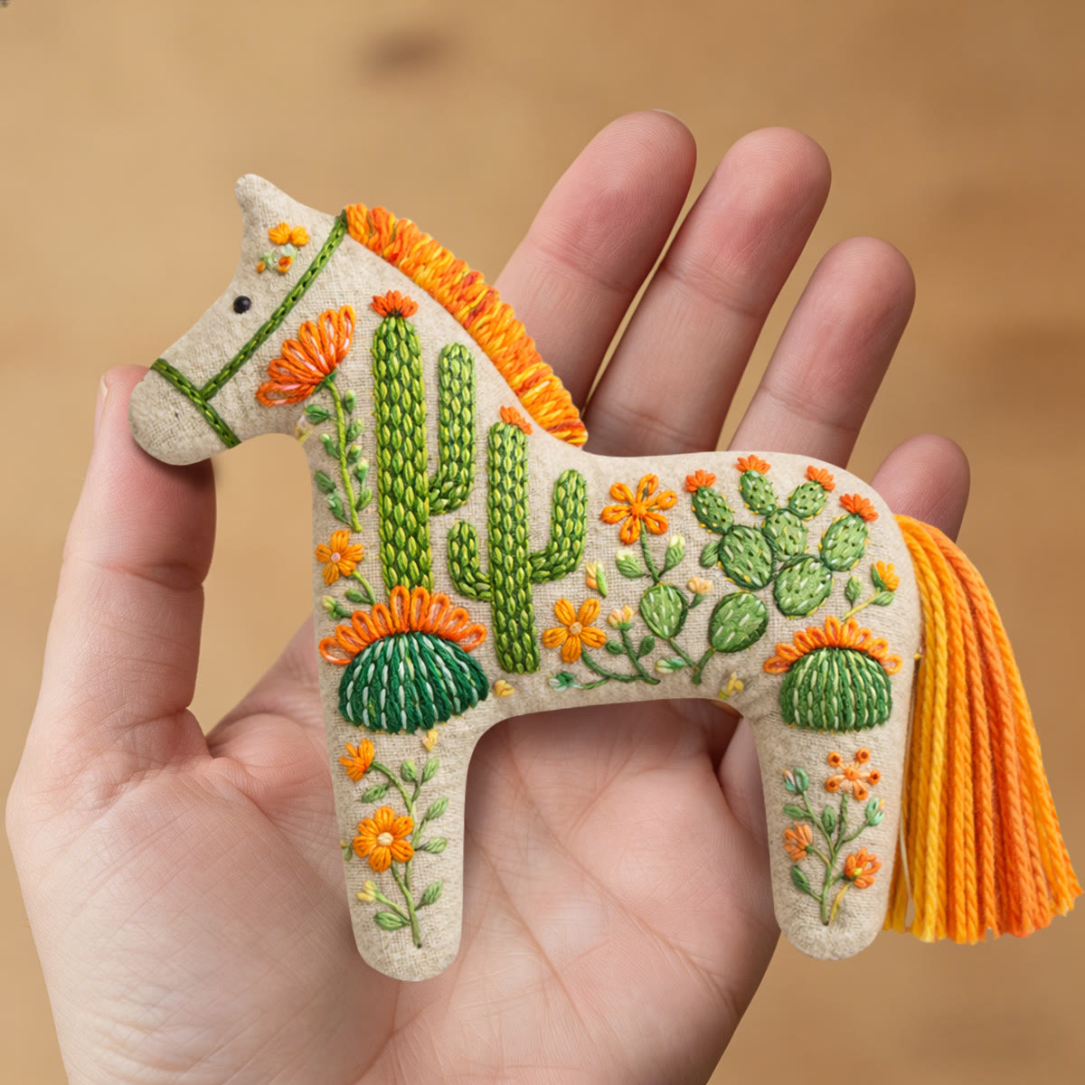 Rubbyoo Dala Horse Embroidery Kit - Cactus And Prickly Pear | Unique Gift For Plant Lovers | Boho Bag Charm - image 8