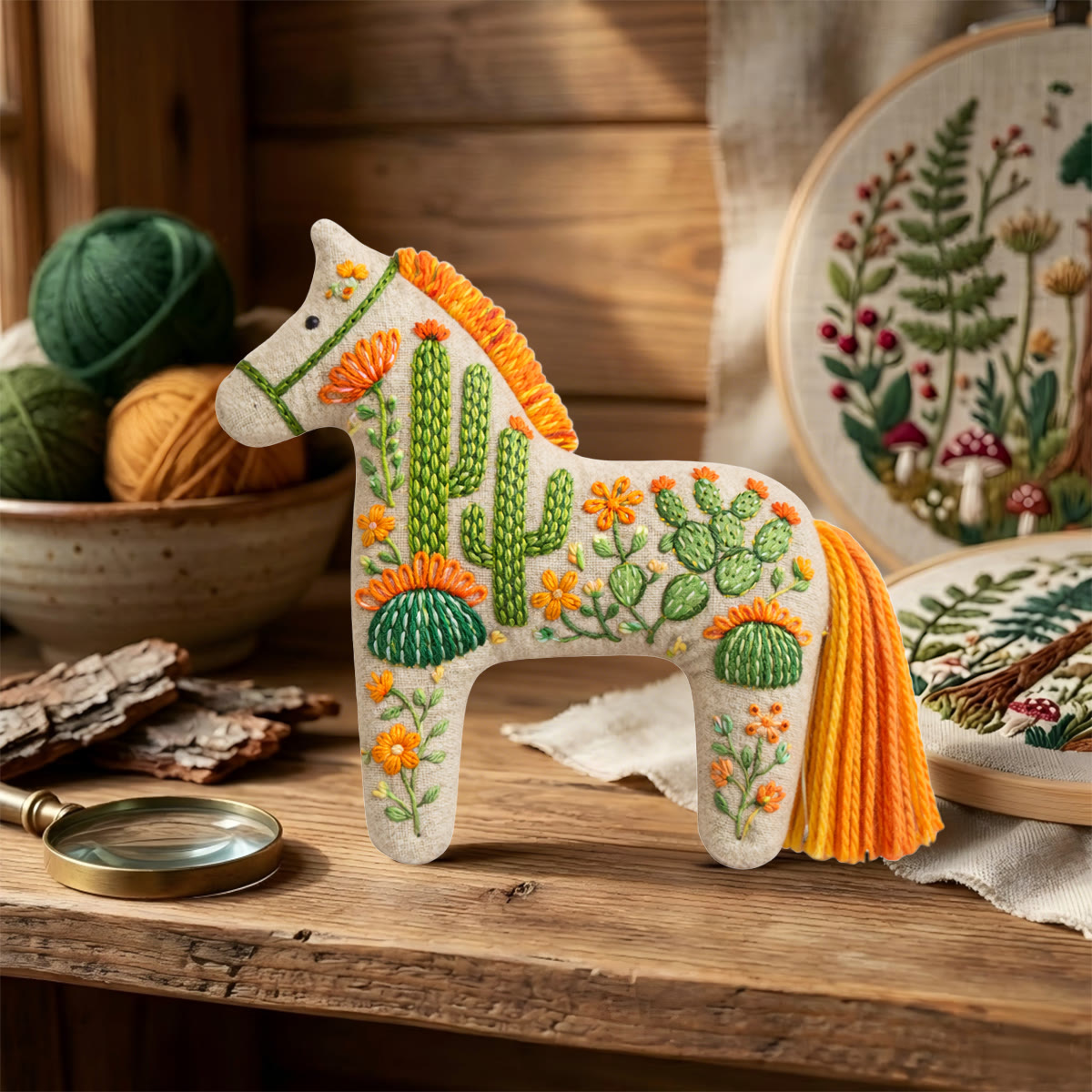 Rubbyoo Dala Horse Embroidery Kit - Cactus And Prickly Pear | Unique Gift For Plant Lovers | Boho Bag Charm - image 7