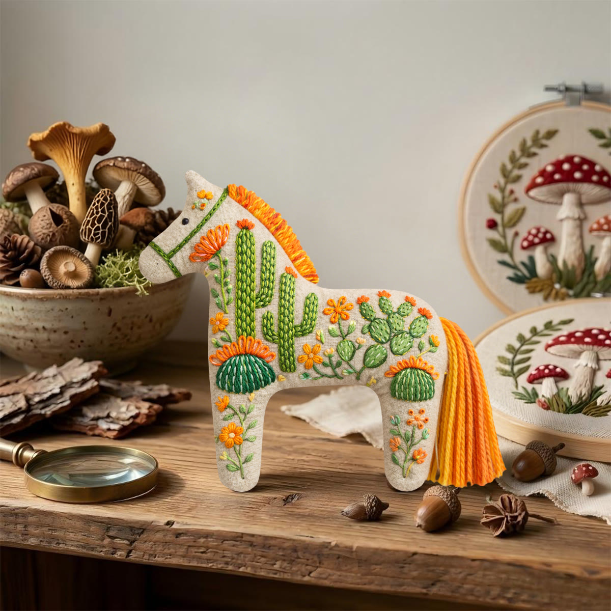 Rubbyoo Dala Horse Embroidery Kit - Cactus And Prickly Pear | Unique Gift For Plant Lovers | Boho Bag Charm - image 9