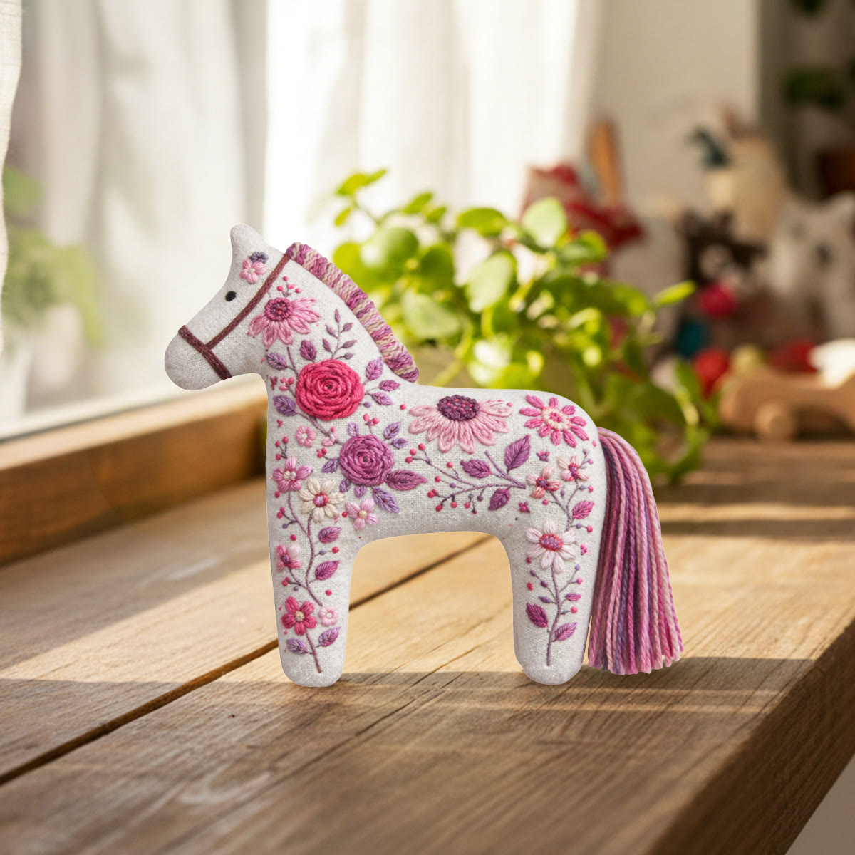Rubbyoo Dala Horse Embroidery Kit - Pink Roses And Mauve Peonies | Romantic Mother's Day Gift | Aesthetic Bag Accessory - image 4