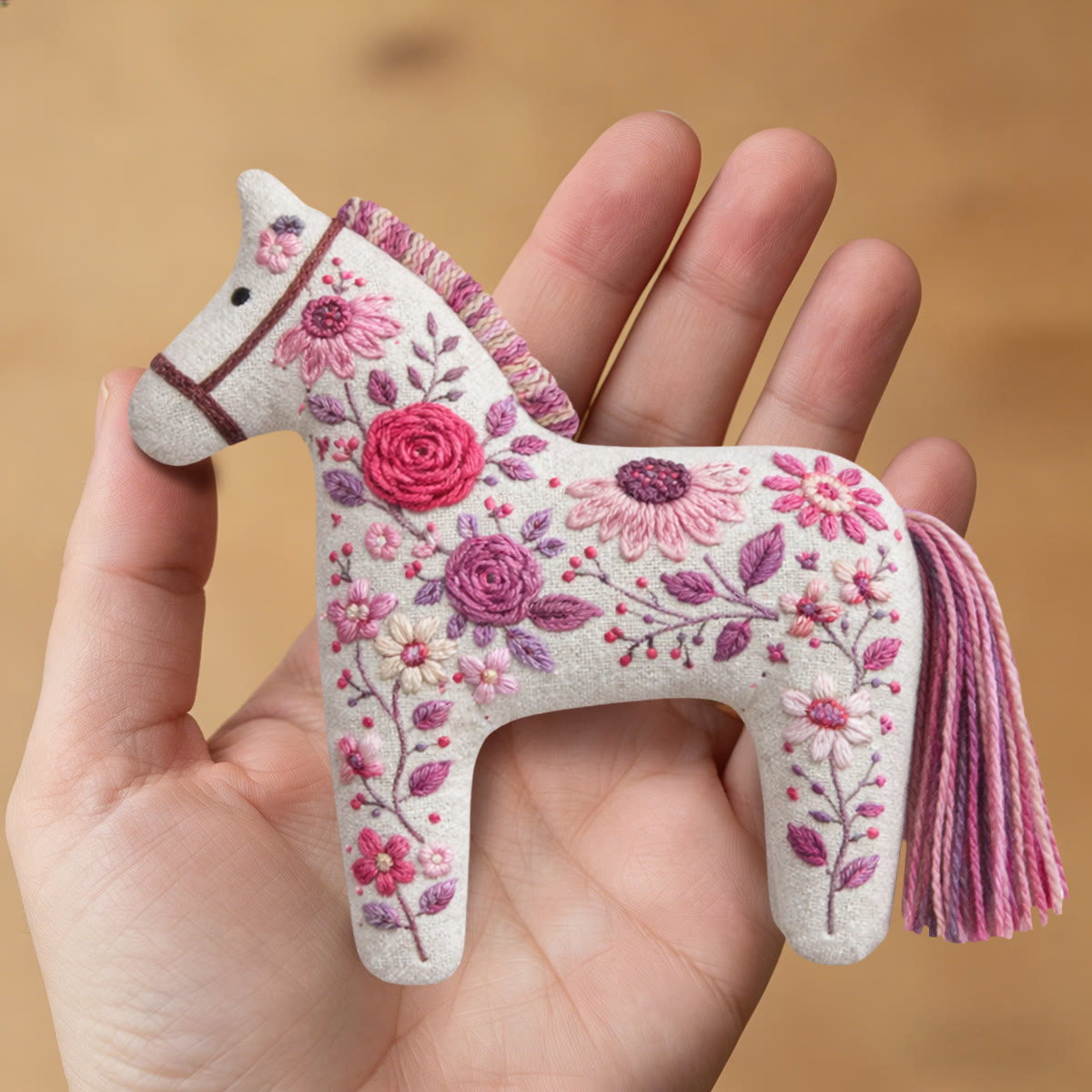 Rubbyoo Dala Horse Embroidery Kit - Pink Roses And Mauve Peonies | Romantic Mother's Day Gift | Aesthetic Bag Accessory - image 8