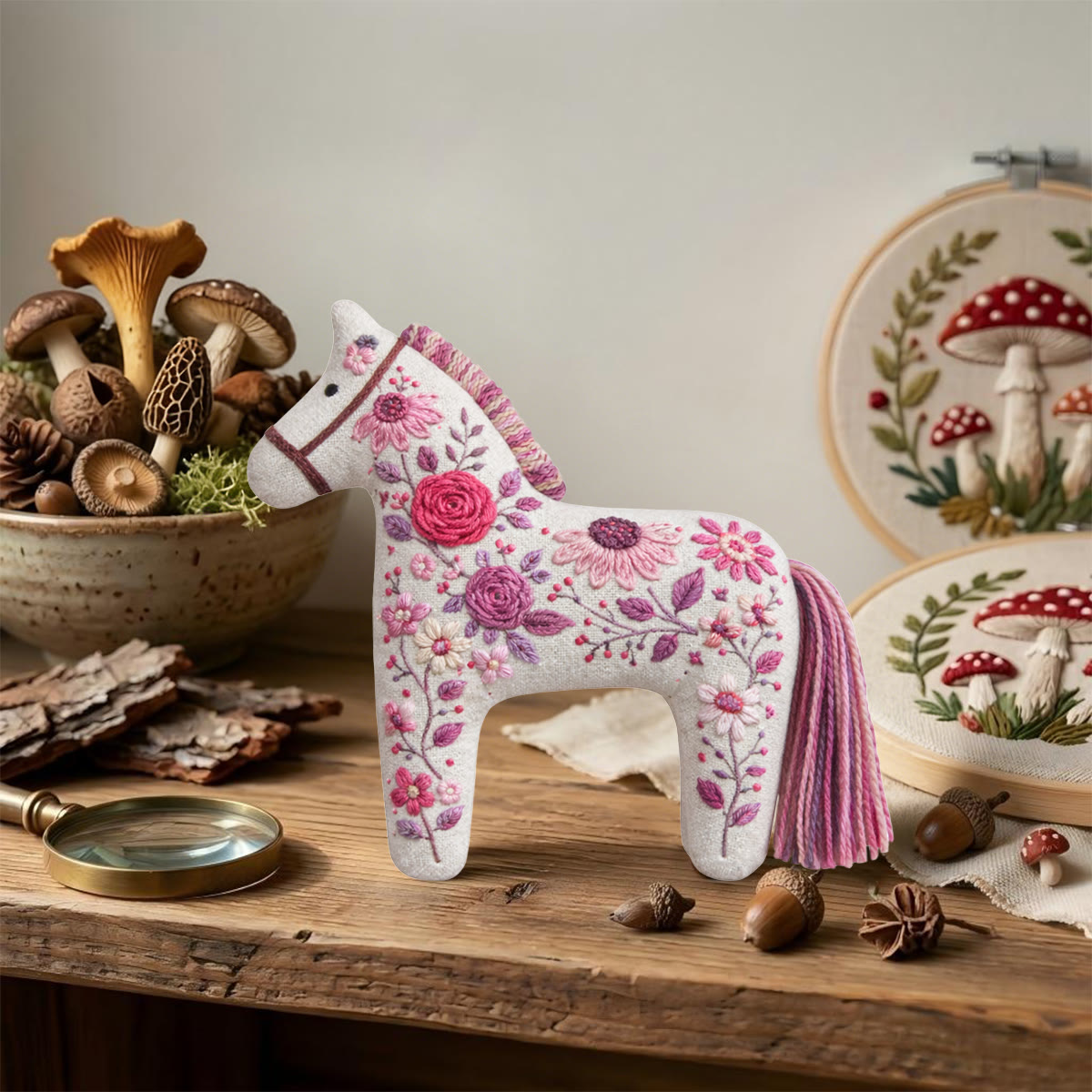 Rubbyoo Dala Horse Embroidery Kit - Pink Roses And Mauve Peonies | Romantic Mother's Day Gift | Aesthetic Bag Accessory - image 9