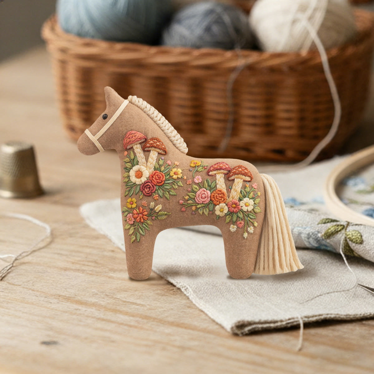 Rubbyoo Dala Horse Embroidery Kit - Wild Mushrooms And Flowers | Cottagecore Gift For Her | Cozy Home Decor - image 2