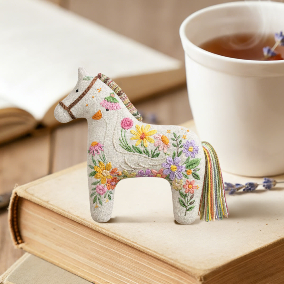 Rubbyoo Dala Horse Embroidery Kit - Floral Swan Design | Whimsical Gift For Moms | Scandinavian Folk Art Hanging Decor - image 2