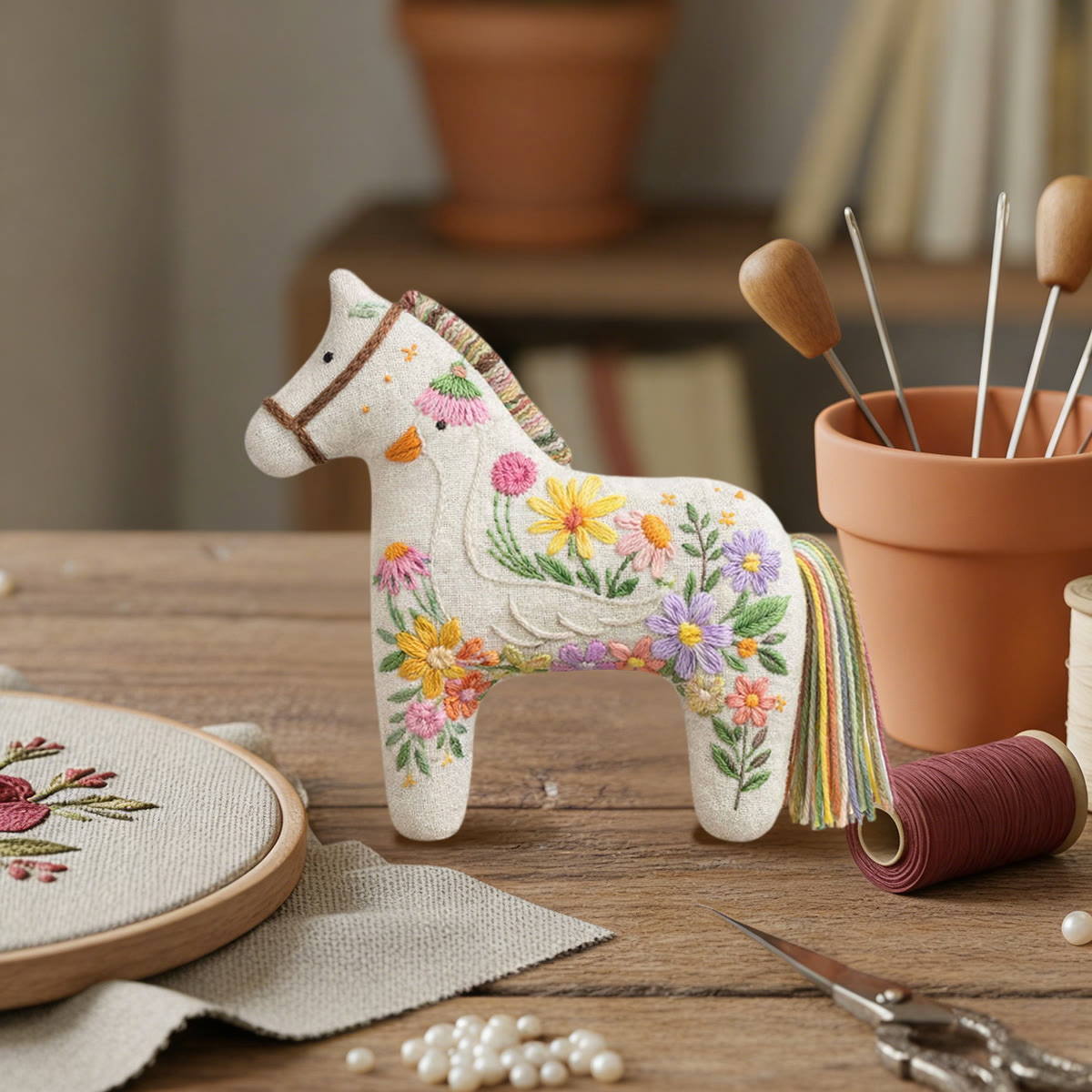 Rubbyoo Dala Horse Embroidery Kit - Floral Swan Design | Whimsical Gift For Moms | Scandinavian Folk Art Hanging Decor - image 5